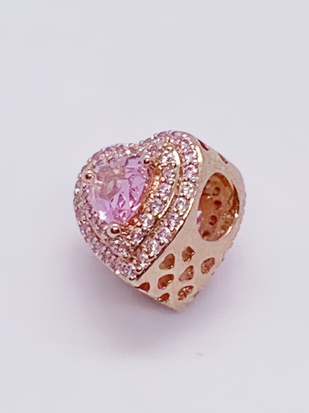Pandora Sparkling Levelled Hearts Pandora Charm Rose Gold-Plated